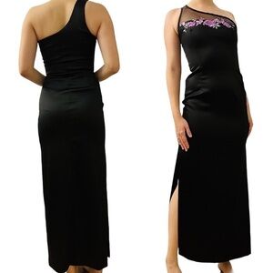 Vintage Y2K Formal Dress Prom Whimsigoth Black Embroidered Size Extra Small